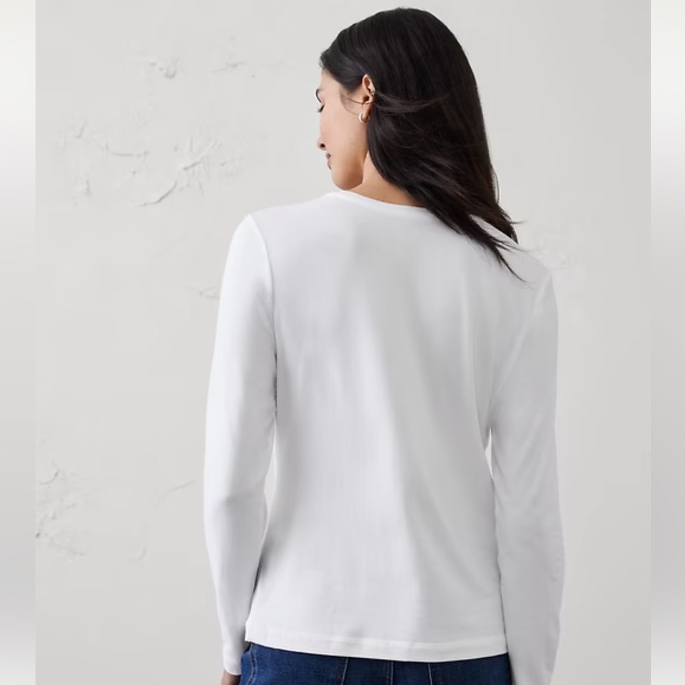 BANANA REPUBLIC WOMAN WHITE TIMELESS LONG-SLEEVE CREW-NECK 
T-SHIRT SIZE S/P - Picture 3 of 7